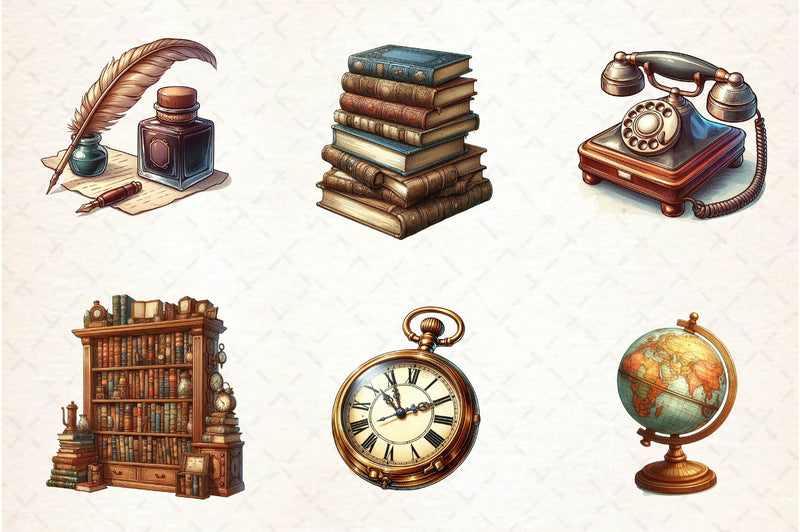 Antique Cozy Office Clipart Bundle - CraftNest - Digital Crafting and Art