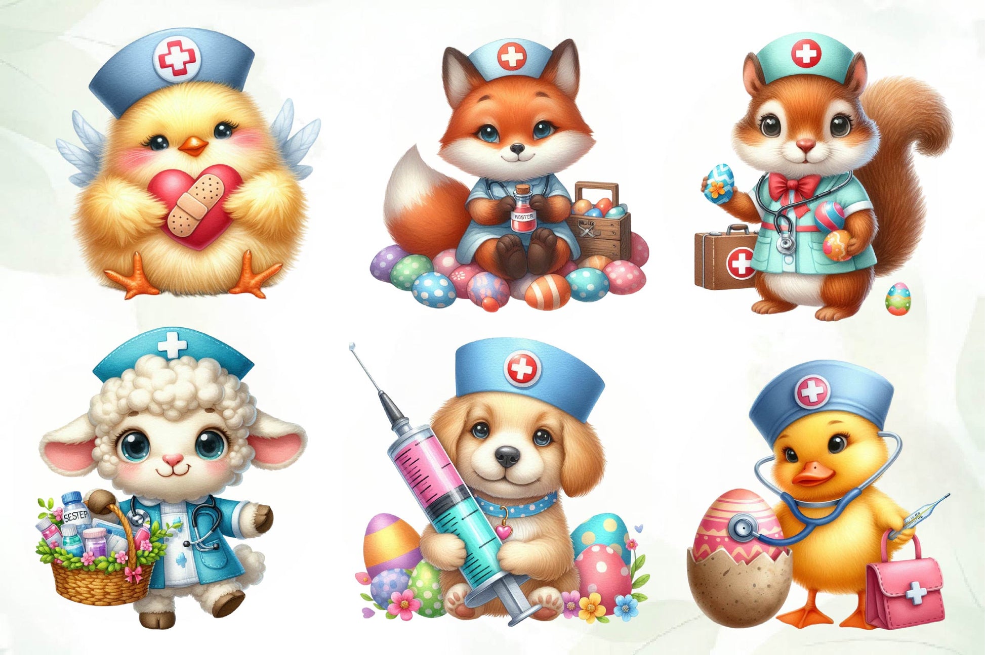 Cute Easter Nurse Animals Clipart Bundle - CraftNest - Digital Crafting and Art