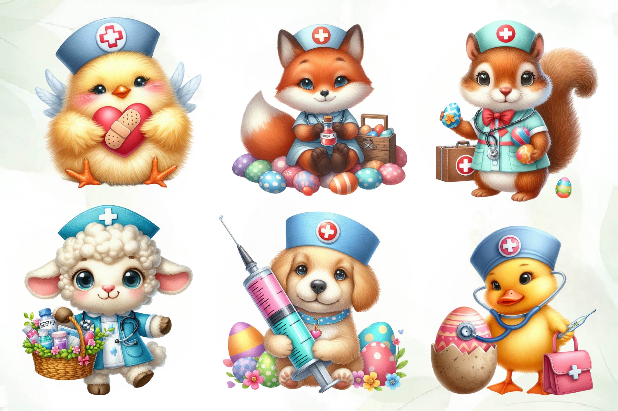 Cute Easter Nurse Animals Clipart Bundle - CraftNest - Digital Crafting and Art