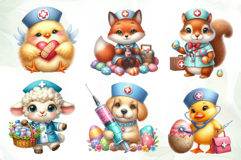 Cute Easter Nurse Animals Clipart Bundle - CraftNest - Digital Crafting and Art