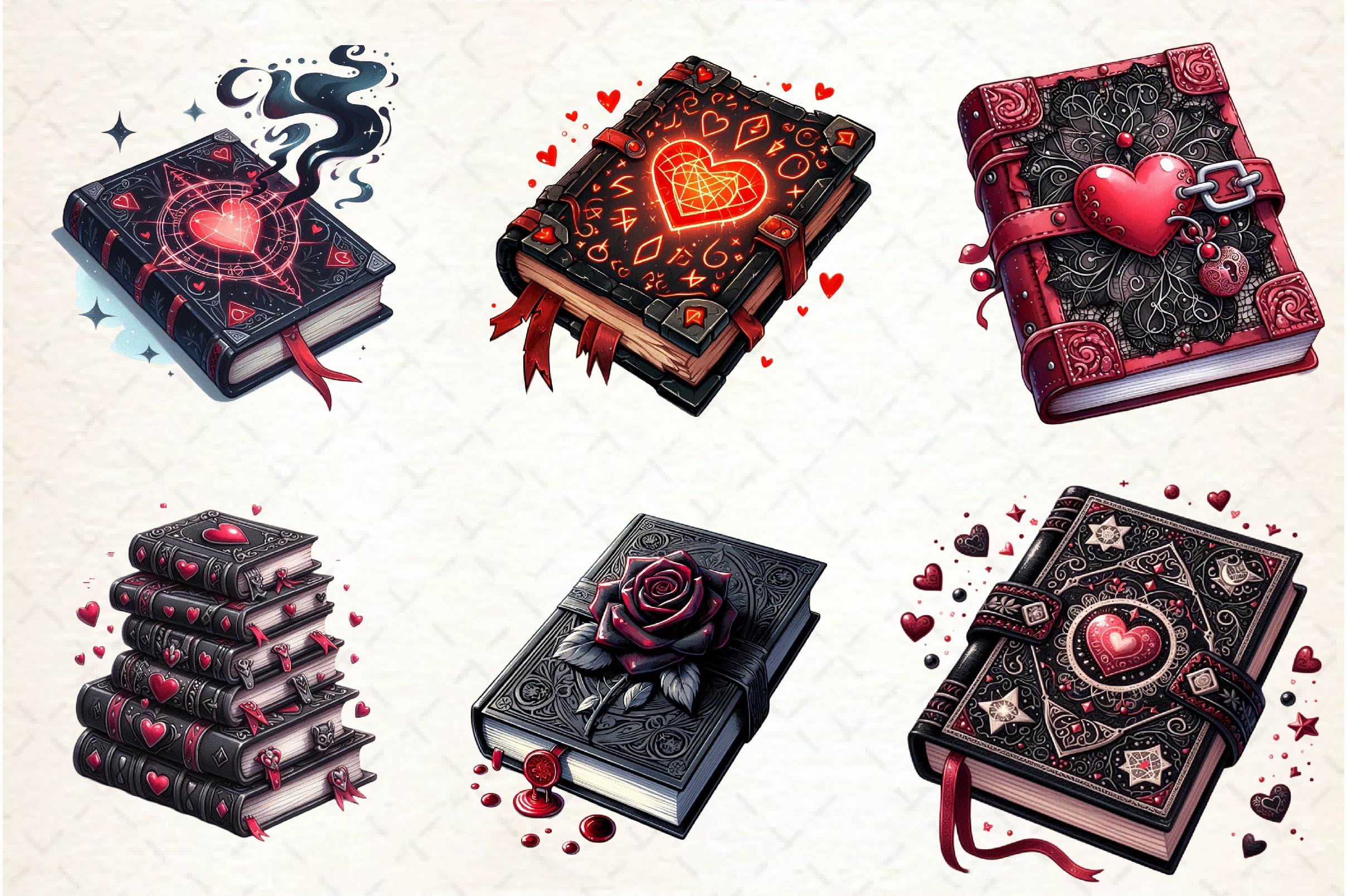Gothic Valentines Day Books Clipart Bundle - CraftNest - Digital Crafting and Art