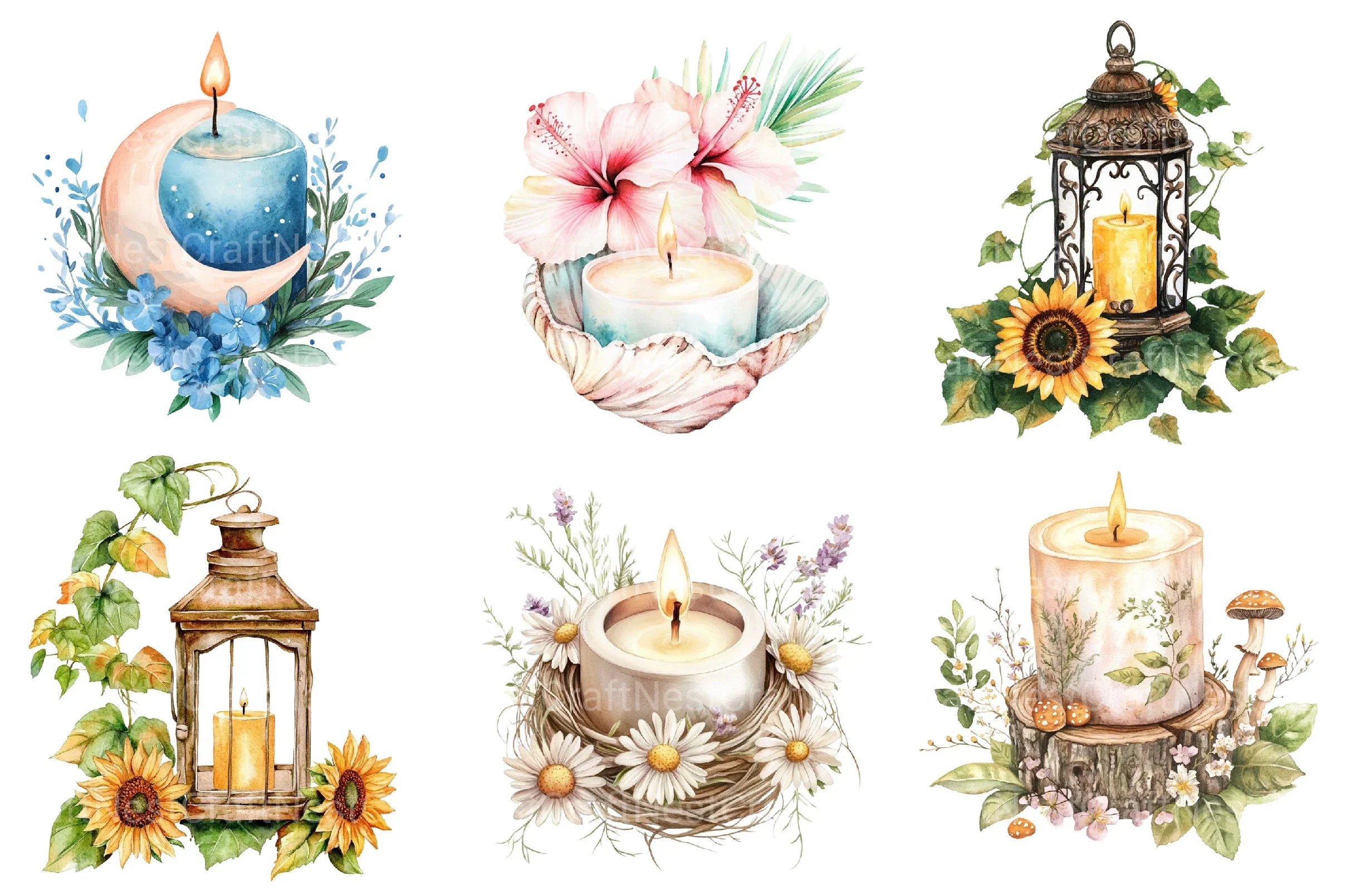Flowery Candles Clipart Bundle - CraftNest - Digital Crafting and Art