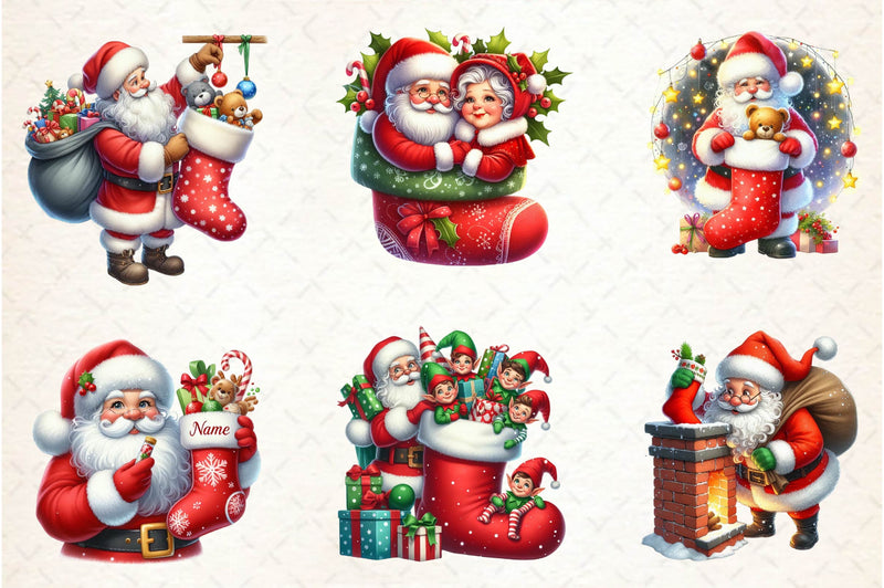 Christmas Stocking Santa Clipart Bundle - CraftNest - Digital Crafting and Art