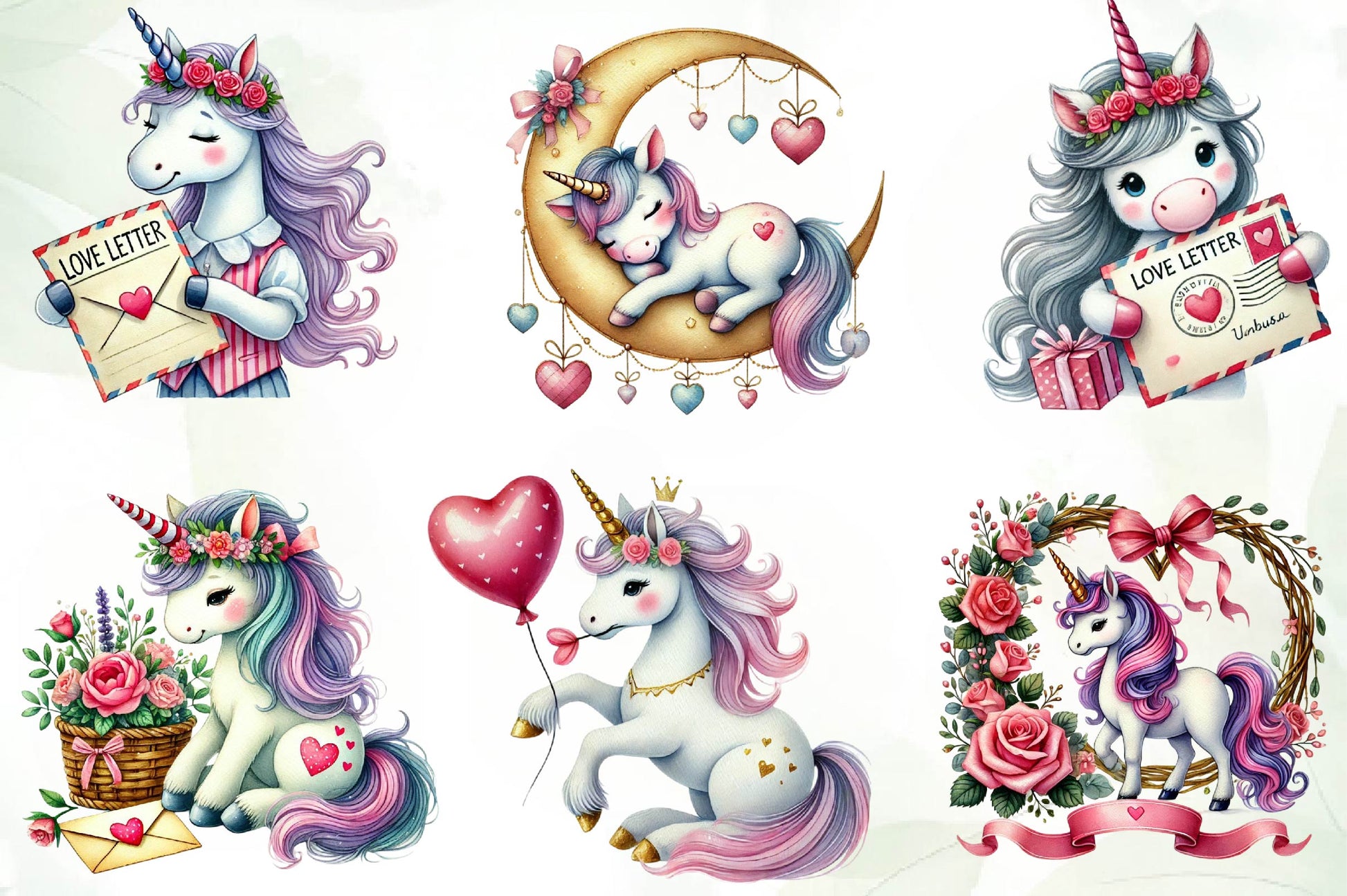 Cute Valentines Day Unicorn Clipart Bundle - CraftNest - Digital Crafting and Art