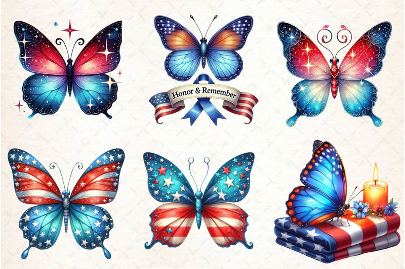 Memorial Day Butterfly Clipart Bundle - CraftNest - Digital Crafting and Art