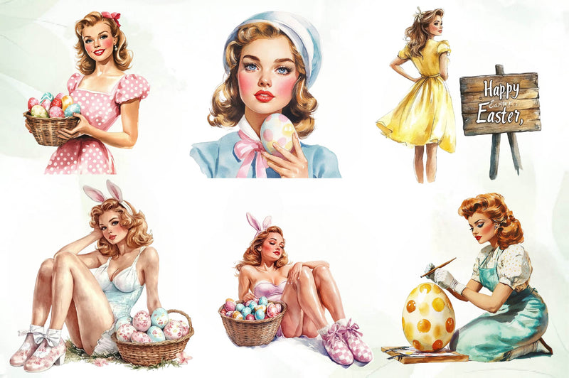 Vintage Easter Pin Up Girl Clipart Bundle - CraftNest - Digital Crafting and Art