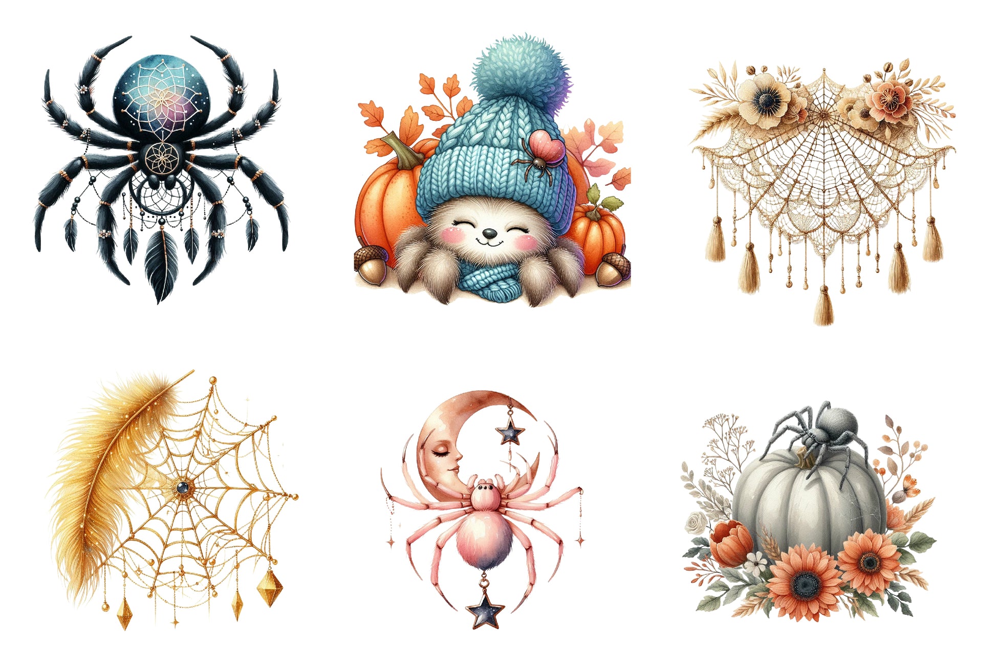 Boho Halloween Spider Clipart Bundle - CraftNest - Digital Crafting and Art