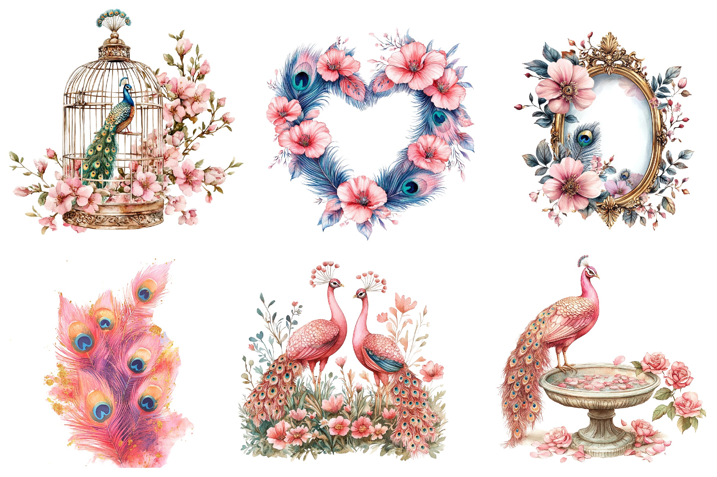 Pink Peacocks Garden Clipart Bundle - CraftNest - Digital Crafting and Art