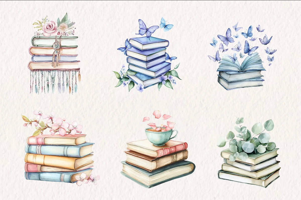 Spring Book Stack Spring Stack Of Floral Book Clipart Bundle
