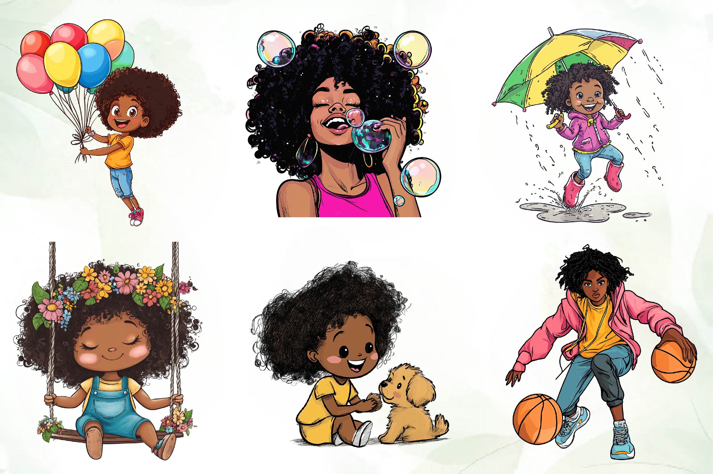 Afro Black Girl Kid Clipart Bundle - CraftNest - Digital Crafting and Art