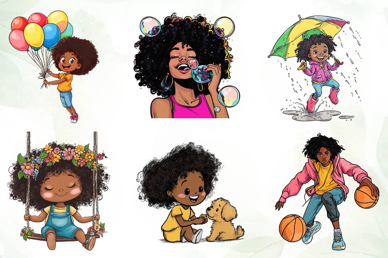 Afro Black Girl Kid Clipart Bundle - CraftNest - Digital Crafting and Art