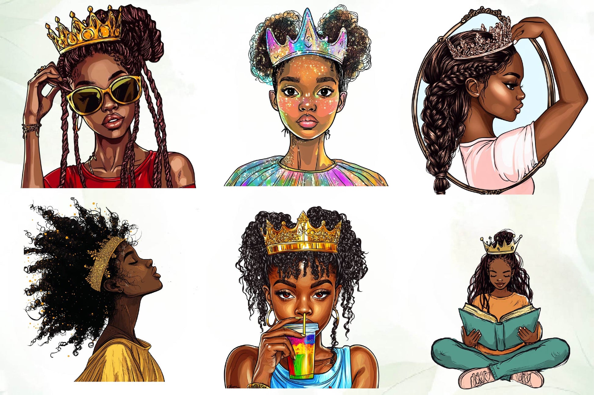 Quirky African American Girl With Crown Clipart Bundle - CraftNest - Digital Crafting and Art