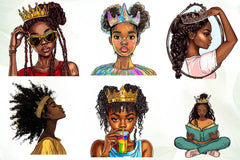 Quirky African American Girl With Crown Clipart Bundle - CraftNest - Digital Crafting and Art