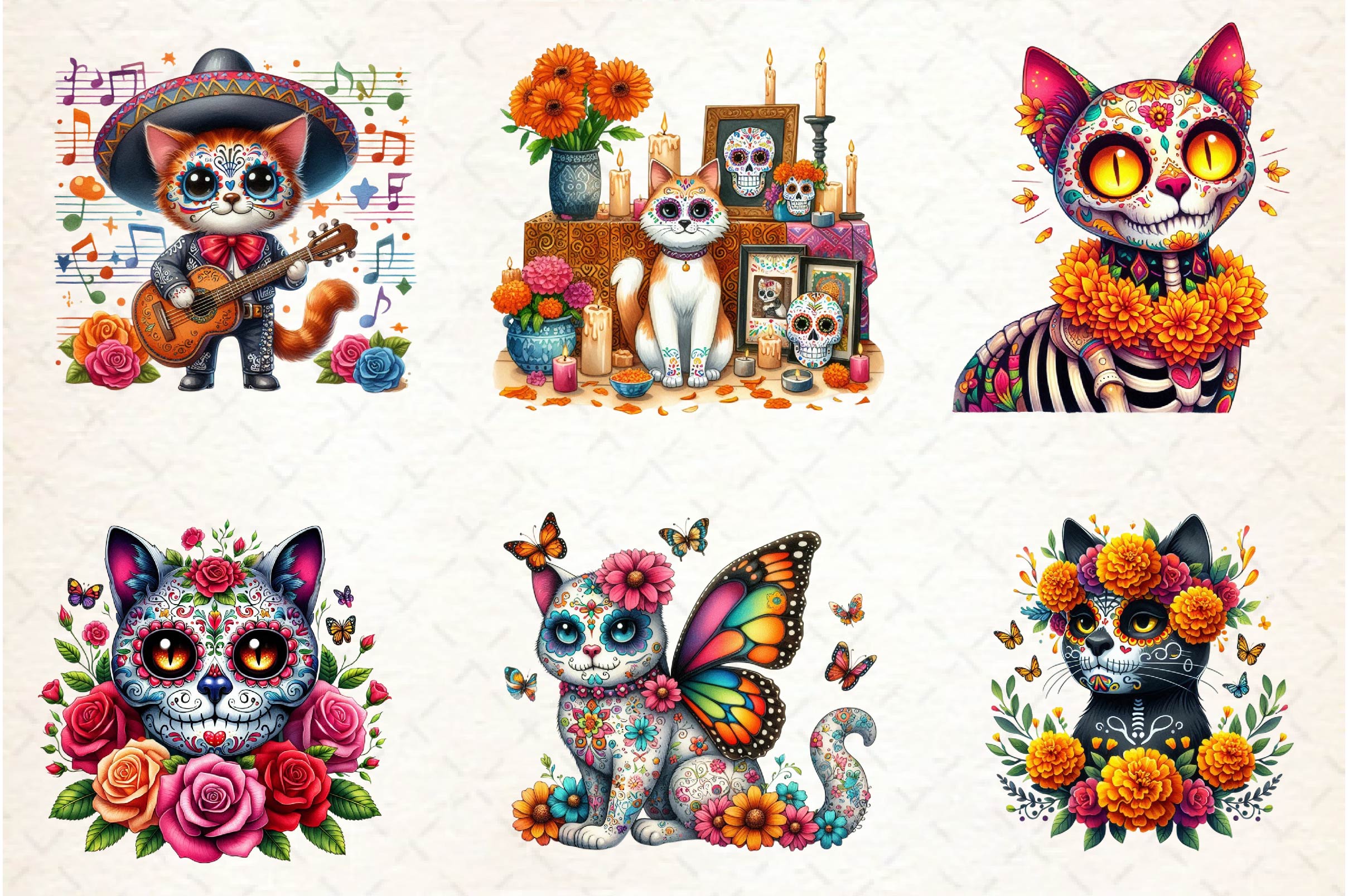 Day Of The Dead Cat Clipart Bundle - CraftNest - Digital Crafting and Art