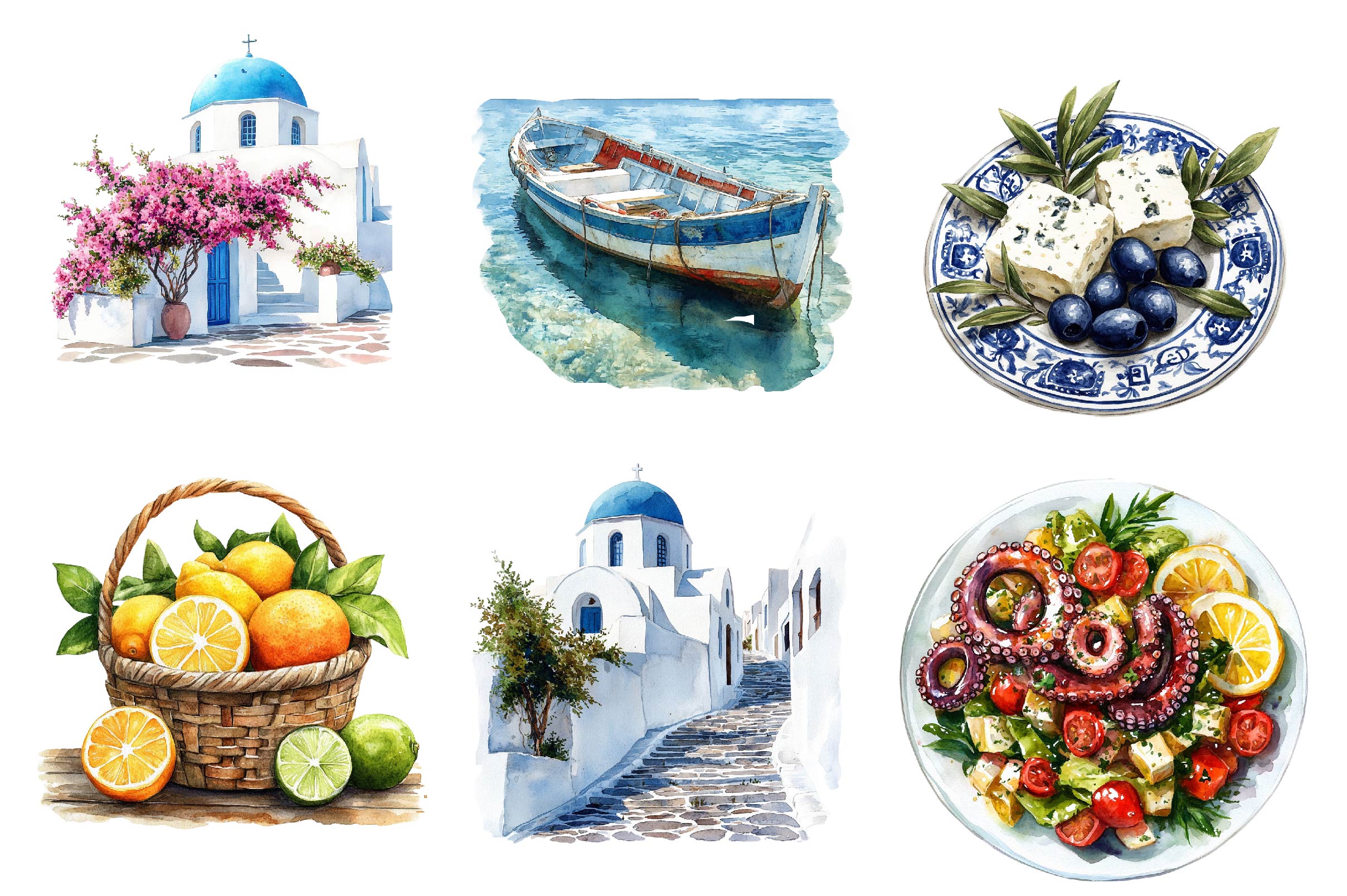 Summer Santorini Vacation Clipart Bundle - CraftNest - Digital Crafting and Art