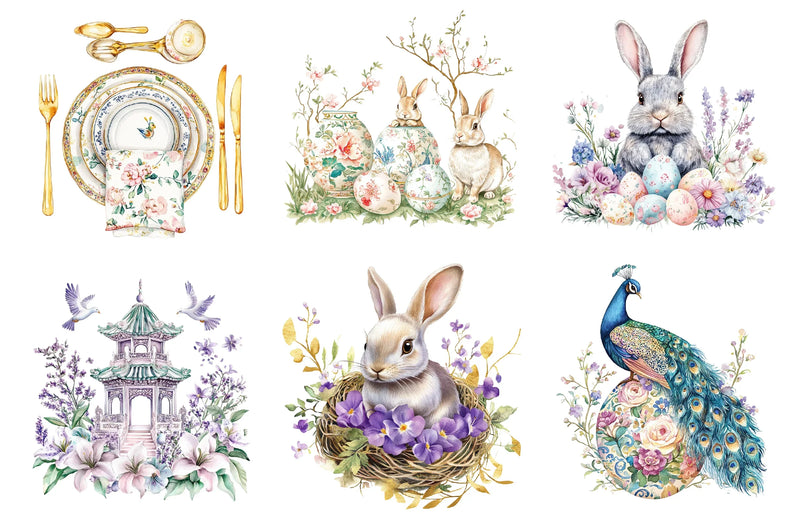 Purple Chinoiserie Easter Clipart Bundle - CraftNest - Digital Crafting and Art