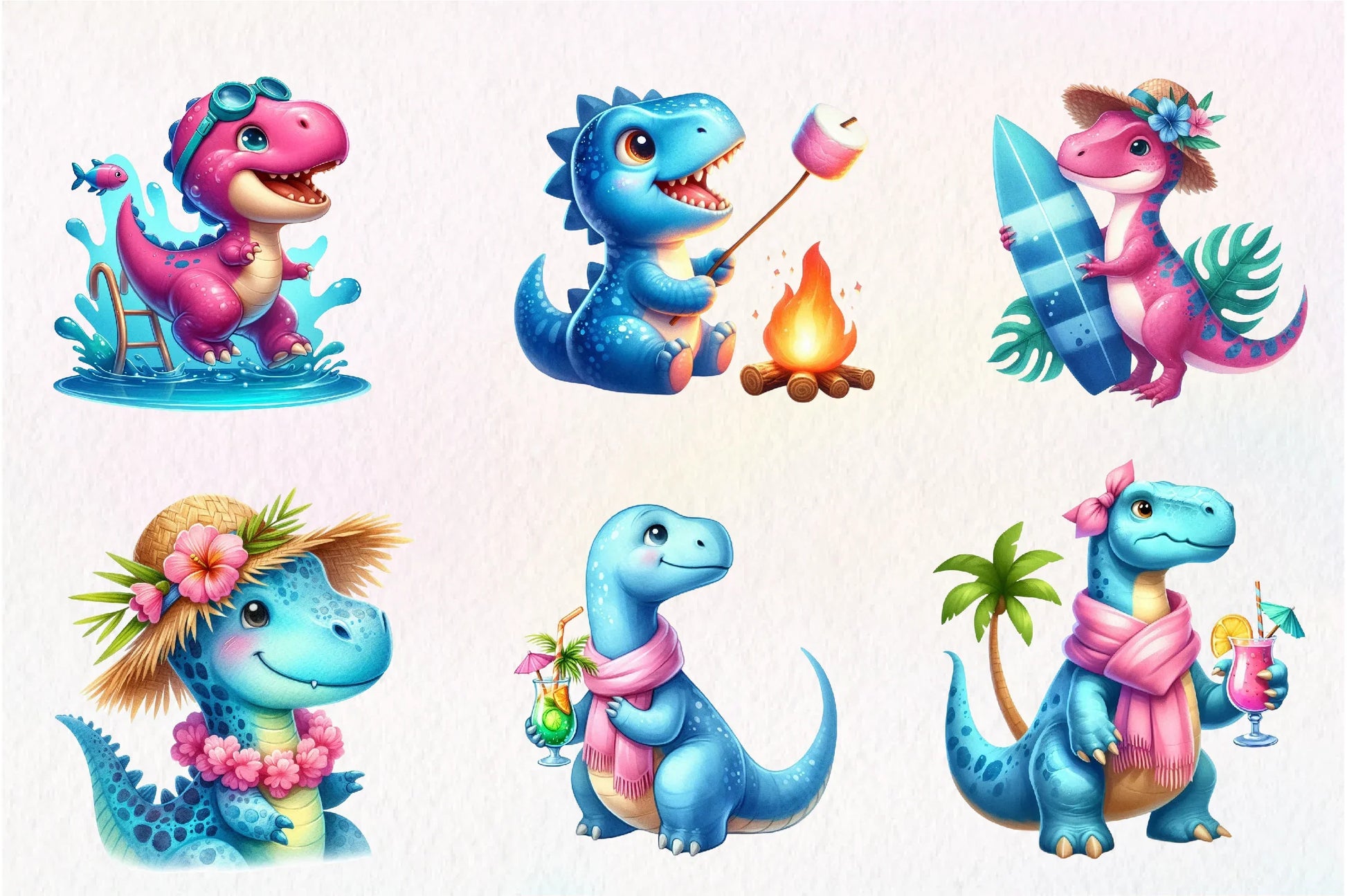 Summer Dinosaur Clipart Bundle - CraftNest - Digital Crafting and Art