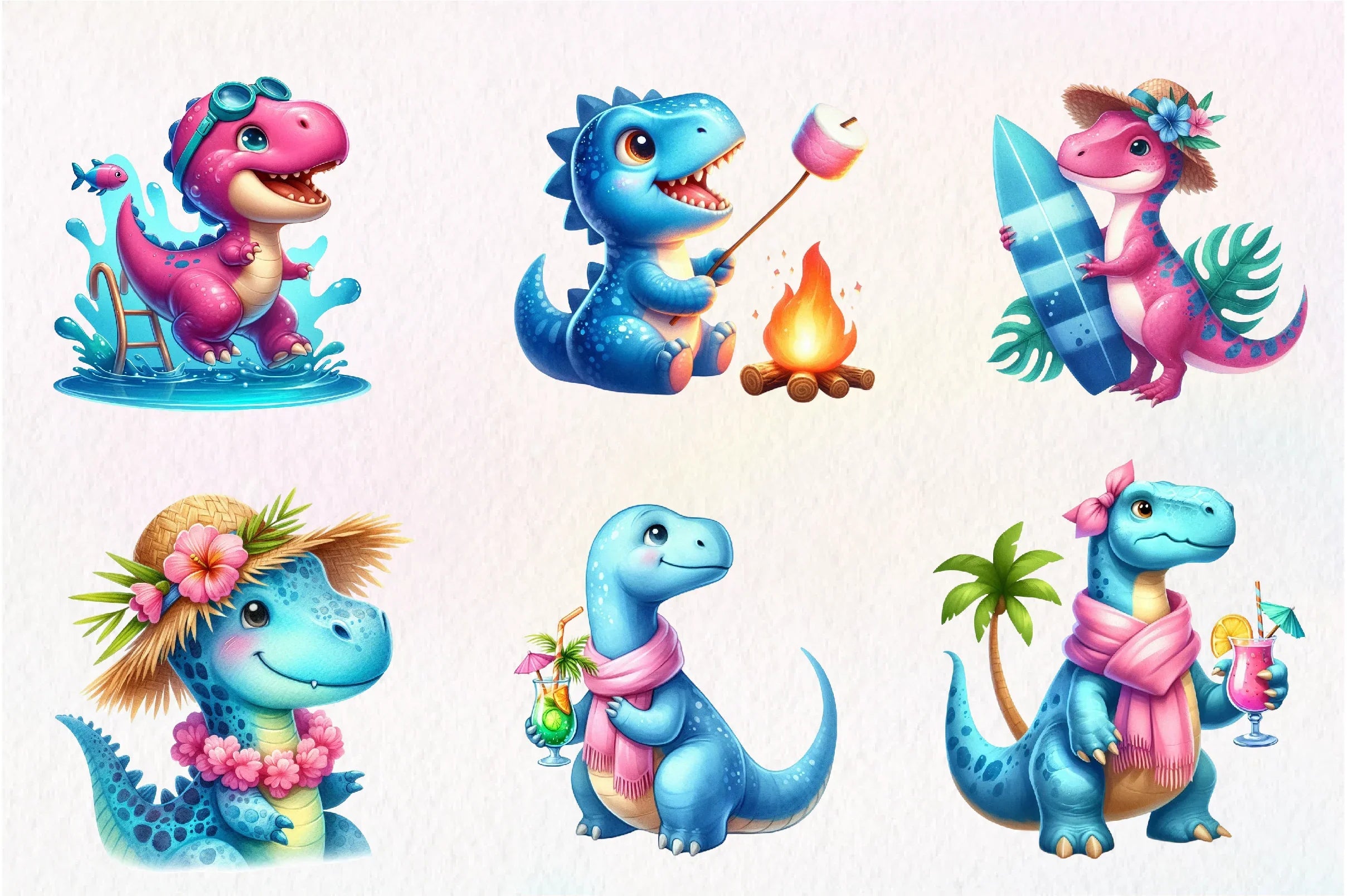 Summer Dinosaur Clipart Bundle - CraftNest - Digital Crafting and Art