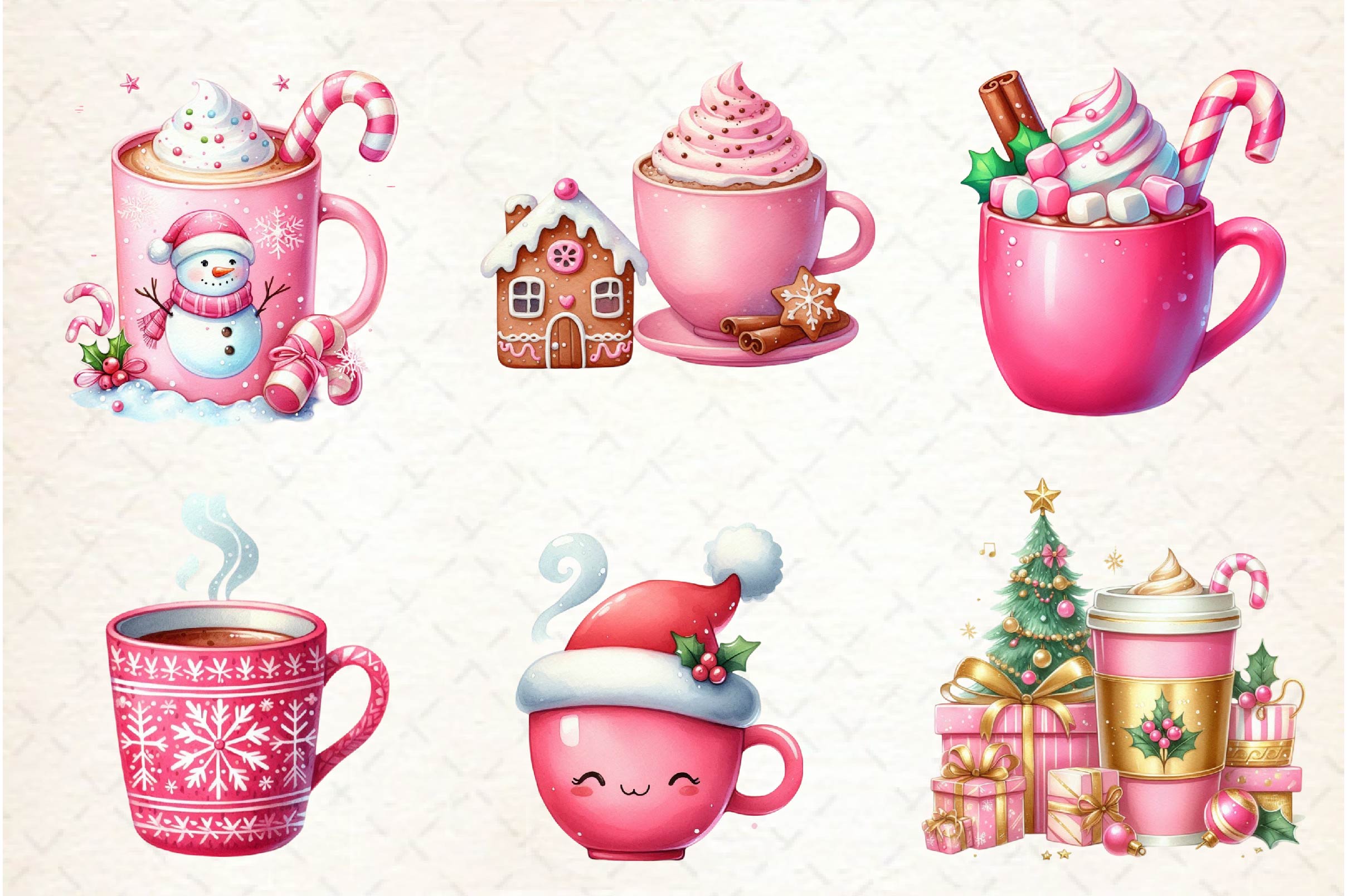 Pink Christmas Coffee Cup Clipart Bundle - CraftNest - Digital Crafting and Art