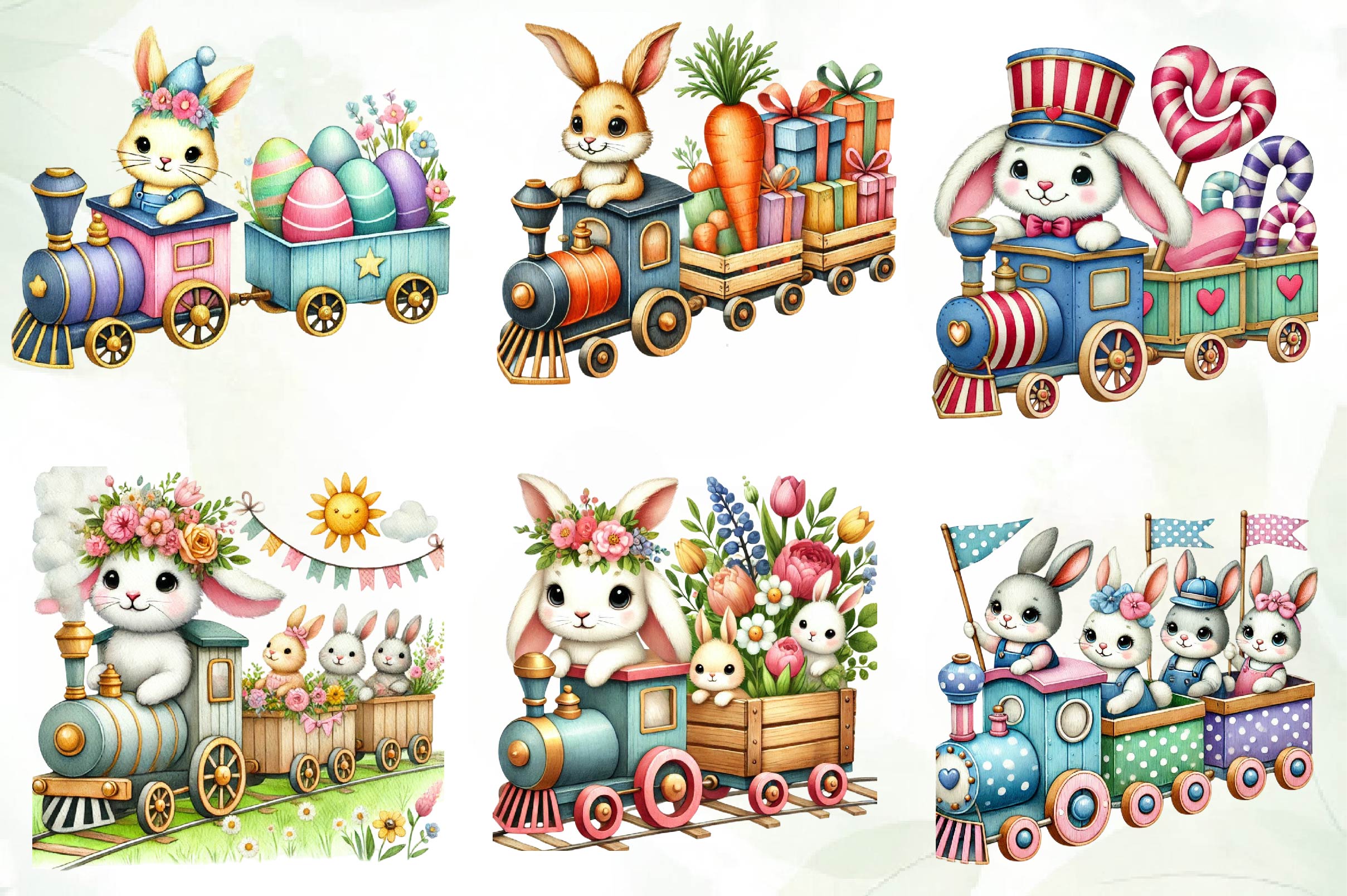 Bunny Train Clipart Bundle - CraftNest - Digital Crafting and Art