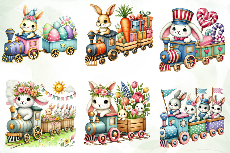 Bunny Train Clipart Bundle - CraftNest - Digital Crafting and Art
