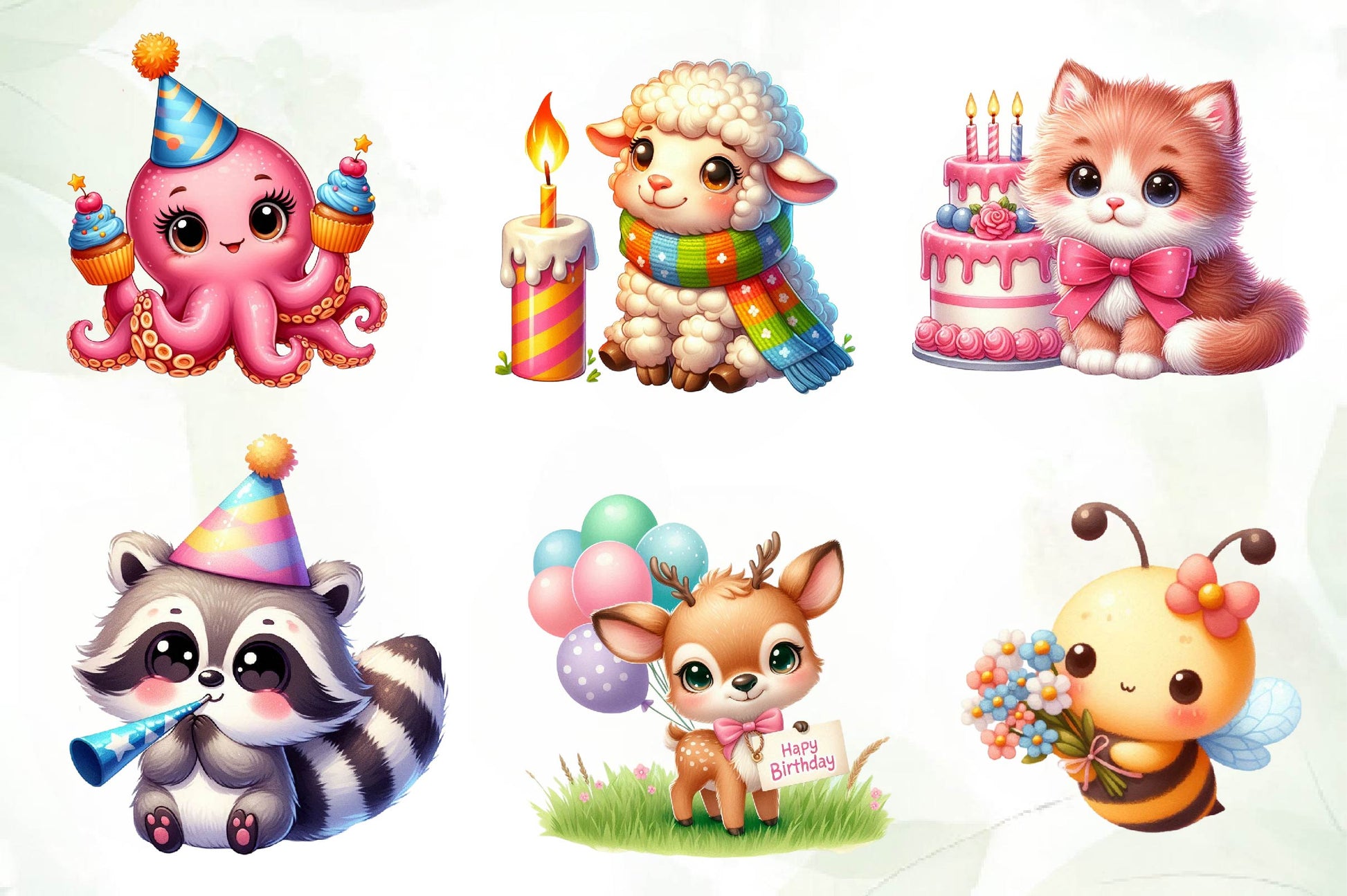 Cute Animals Birthday Water Color Clipart Bundle - CraftNest - Digital Crafting and Art