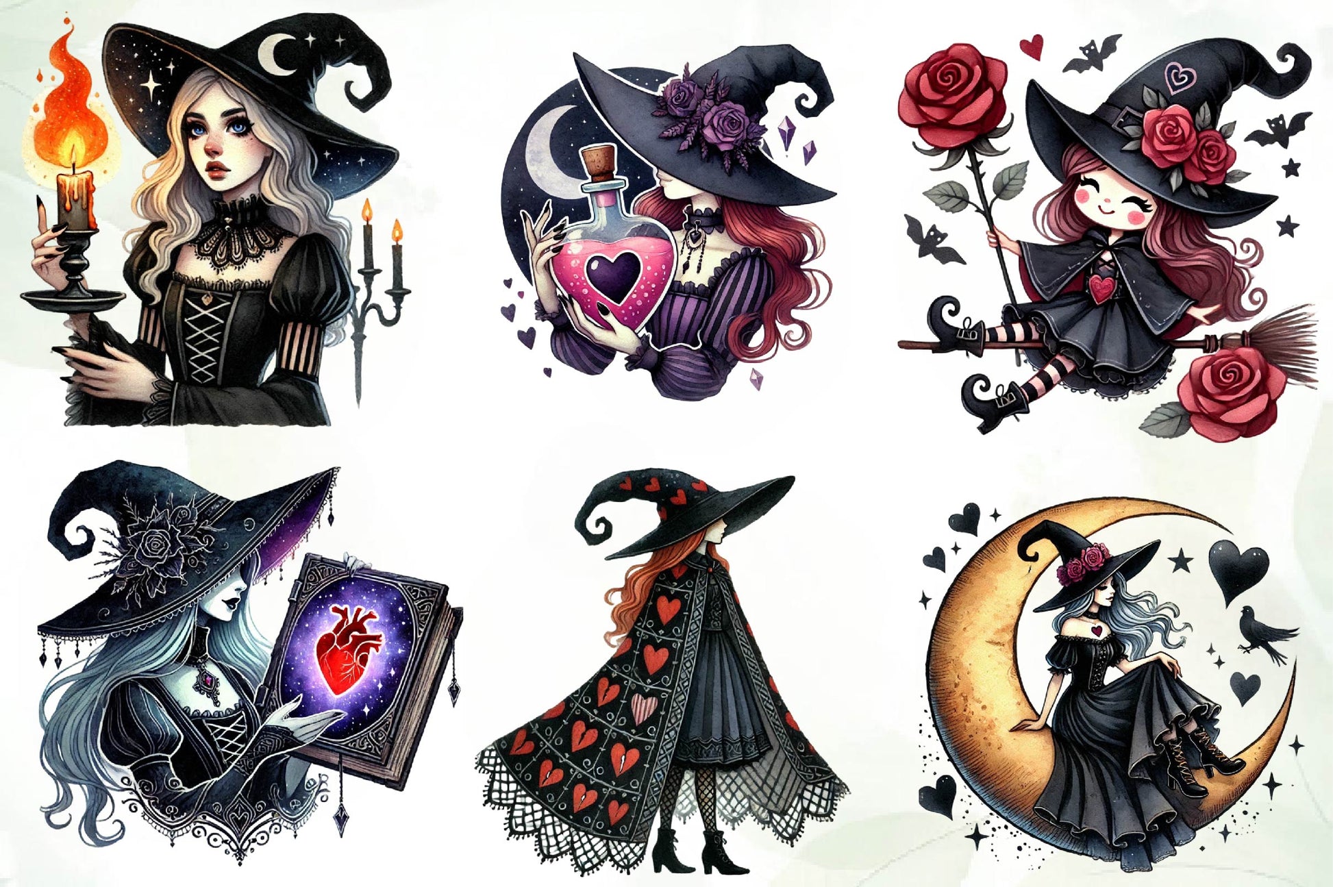 Valentine Gothic Witch Clipart Bundle - CraftNest - Digital Crafting and Art