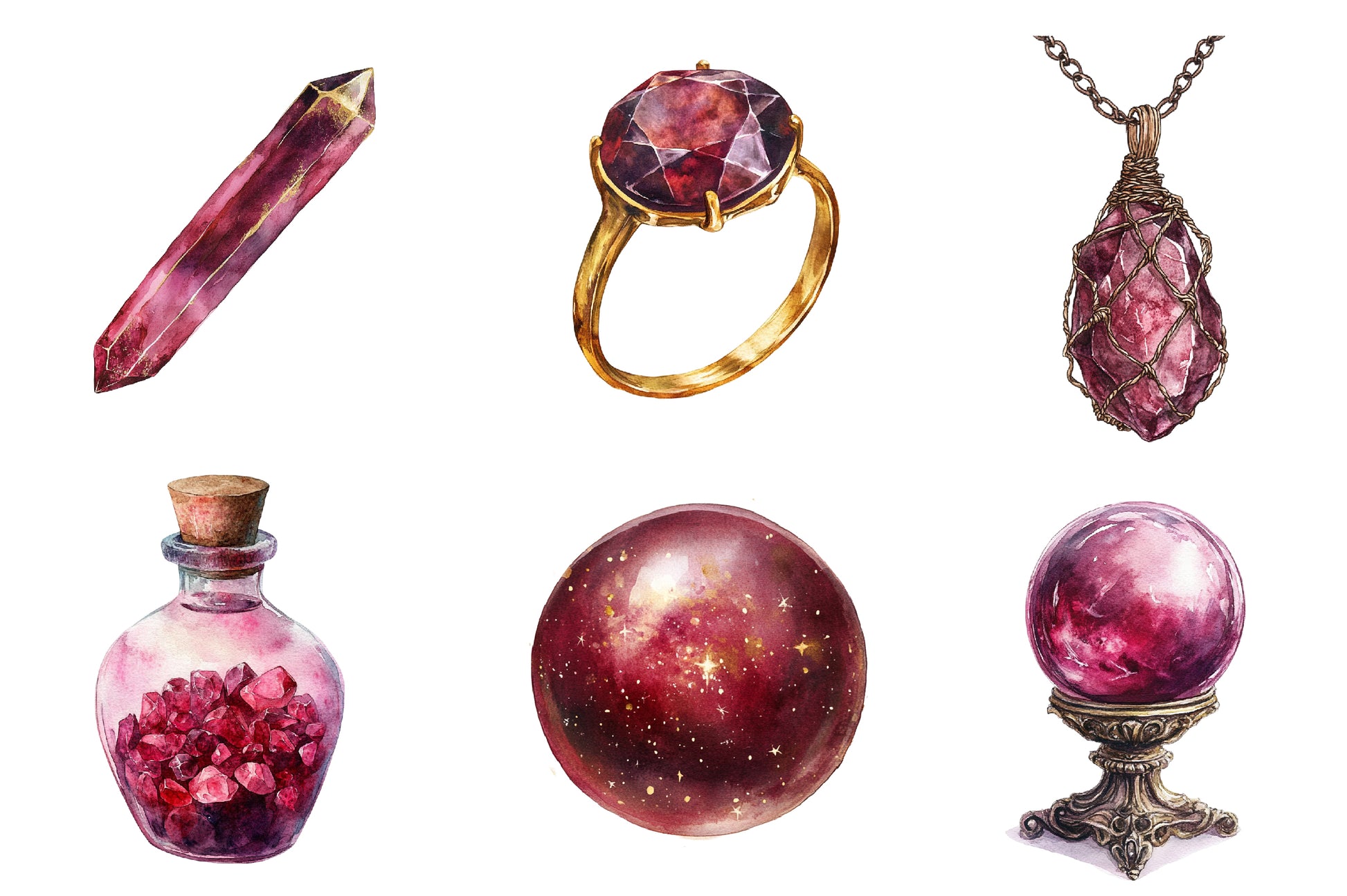 Burgundy Crystals And Gems Clipart Bundle - CraftNest - Digital Crafting and Art