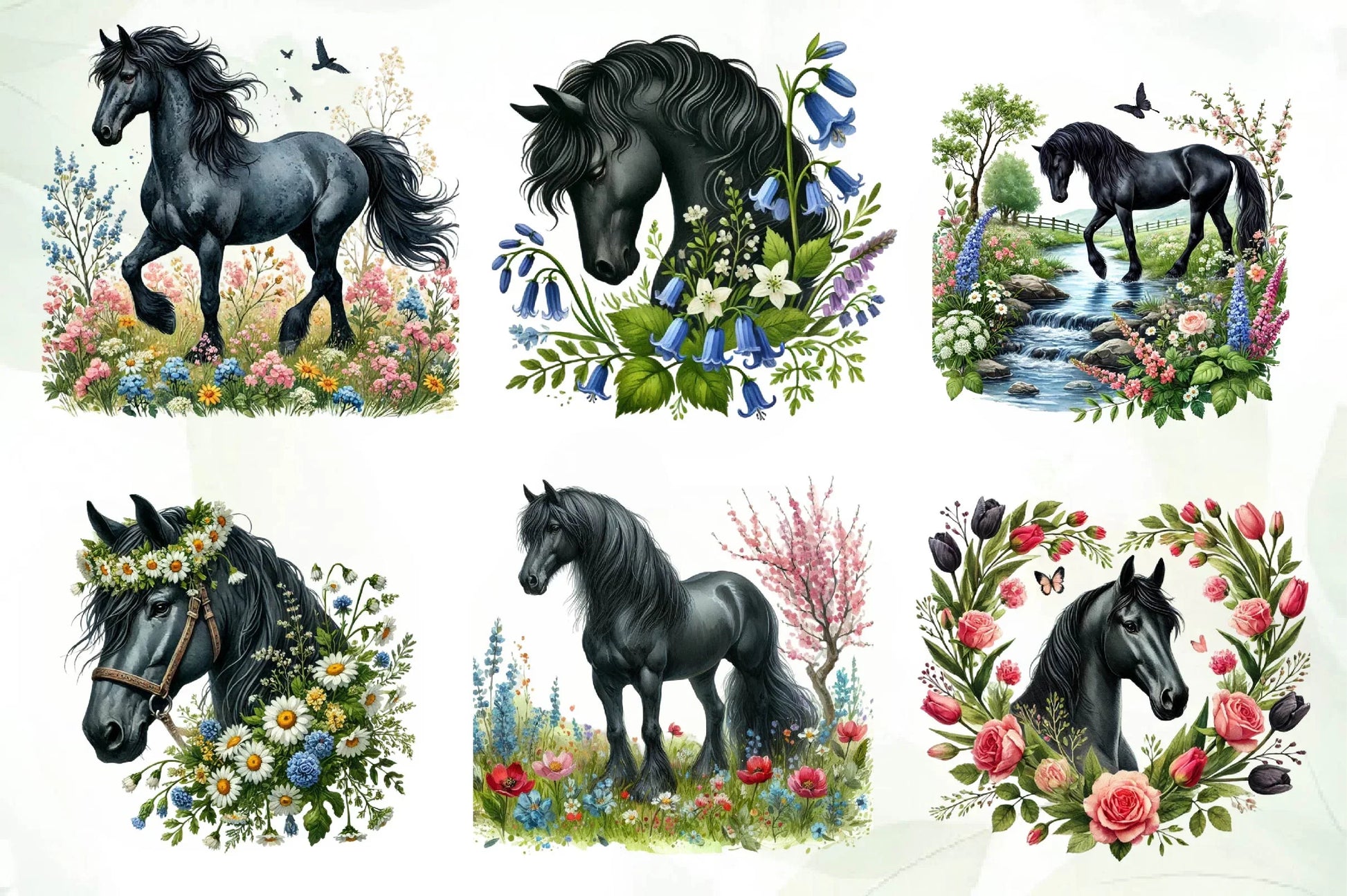Spring Black Horse Clipart Bundle - CraftNest - Digital Crafting and Art