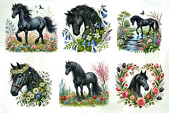 Spring Black Horse Clipart Bundle - CraftNest - Digital Crafting and Art