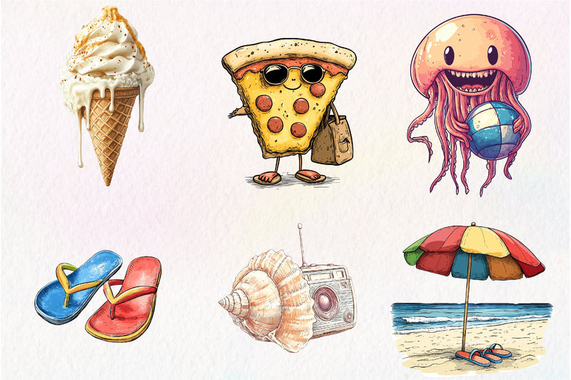 Quirky Summer Beach Day Clipart Bundle - CraftNest - Digital Crafting and Art