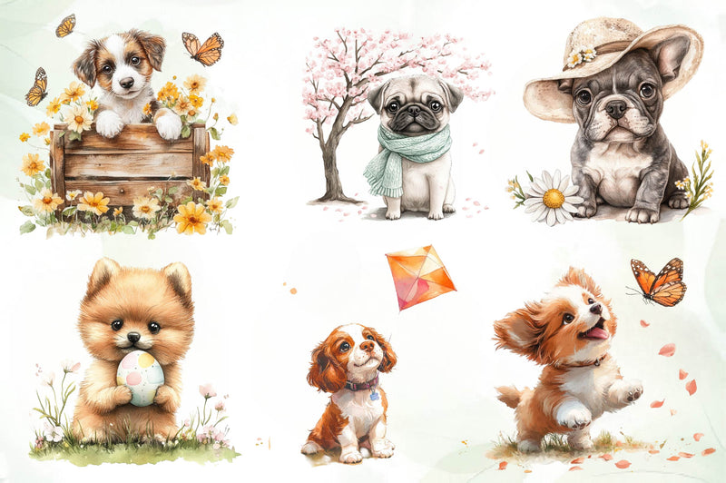 Cute Spring Puppy Clipart Bundle - CraftNest - Digital Crafting and Art