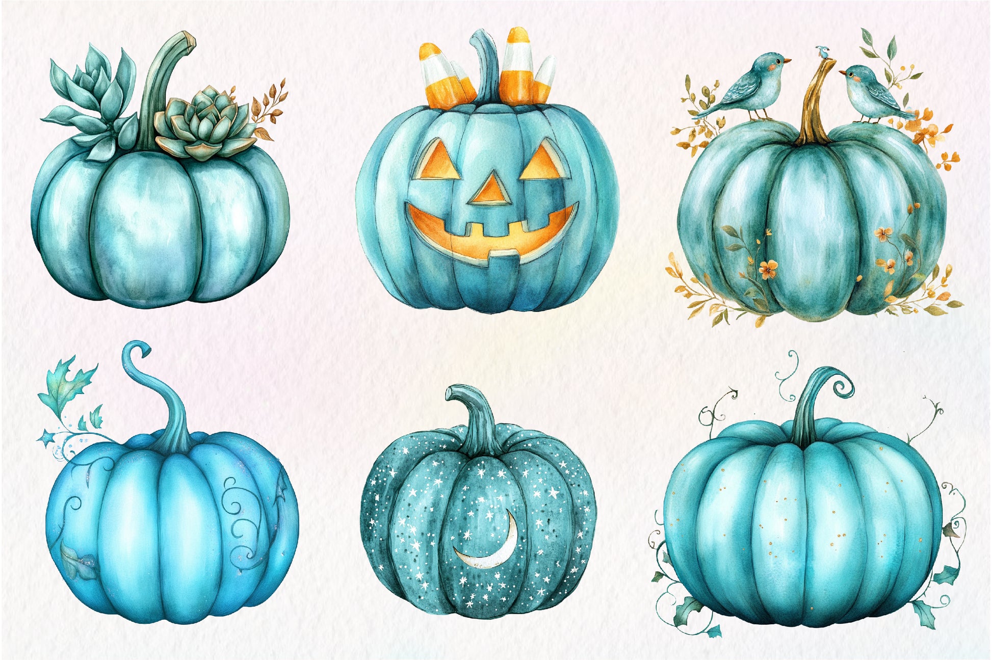 Teal Pumpkins Clipart Bundle - CraftNest - Digital Crafting and Art