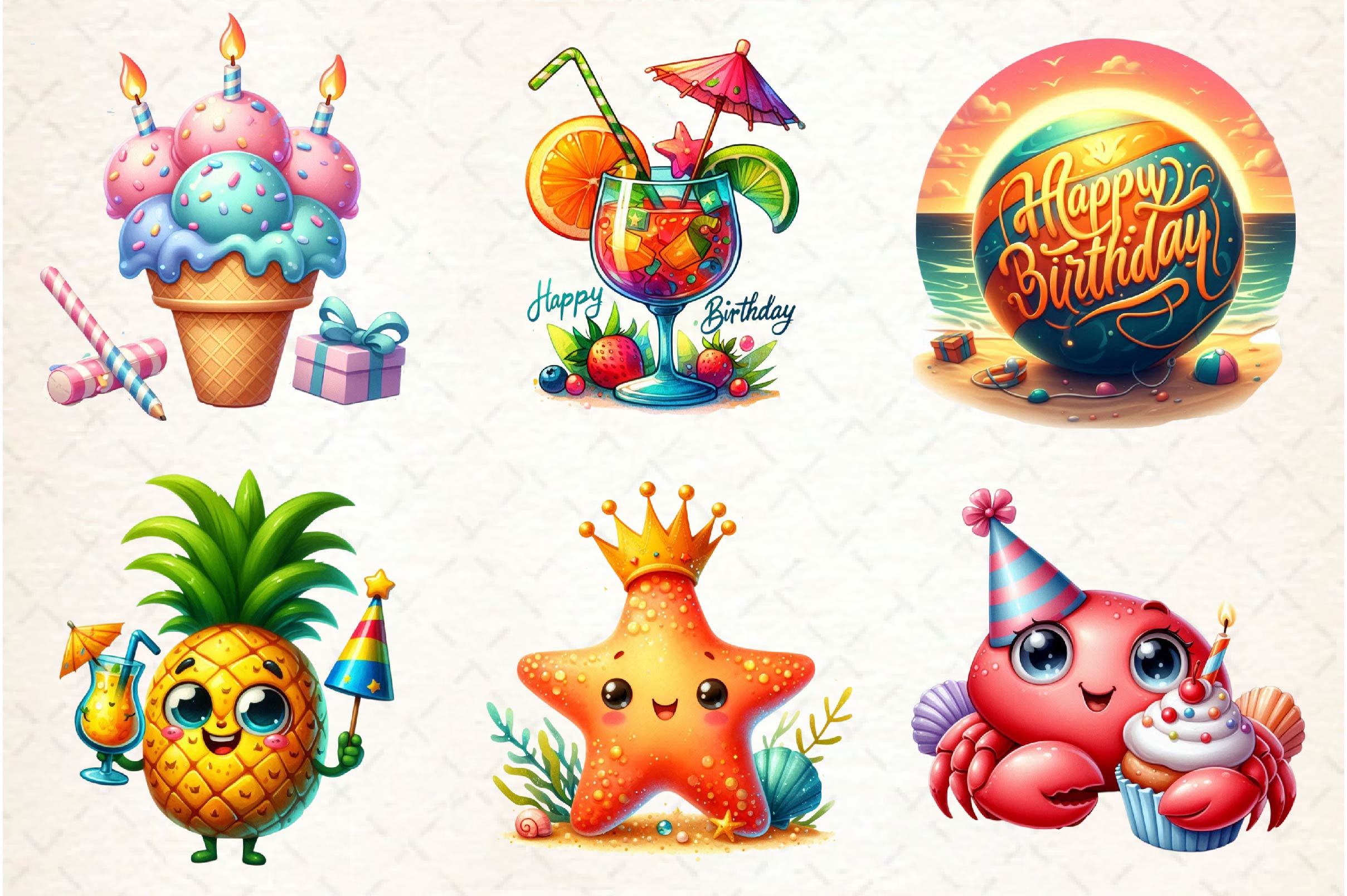 Summer Happy Birthday Clipart Bundle - CraftNest - Digital Crafting and Art