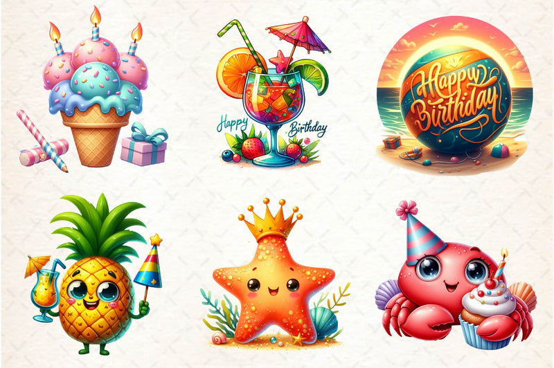 Summer Happy Birthday Clipart Bundle - CraftNest - Digital Crafting and Art
