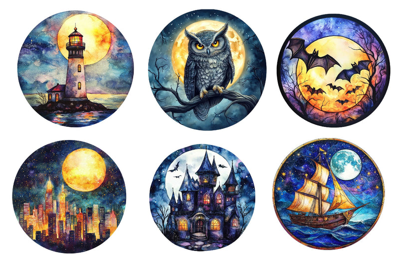 Round Moonlit Nights Stained Glass Clipart Bundle - CraftNest - Digital Crafting and Art