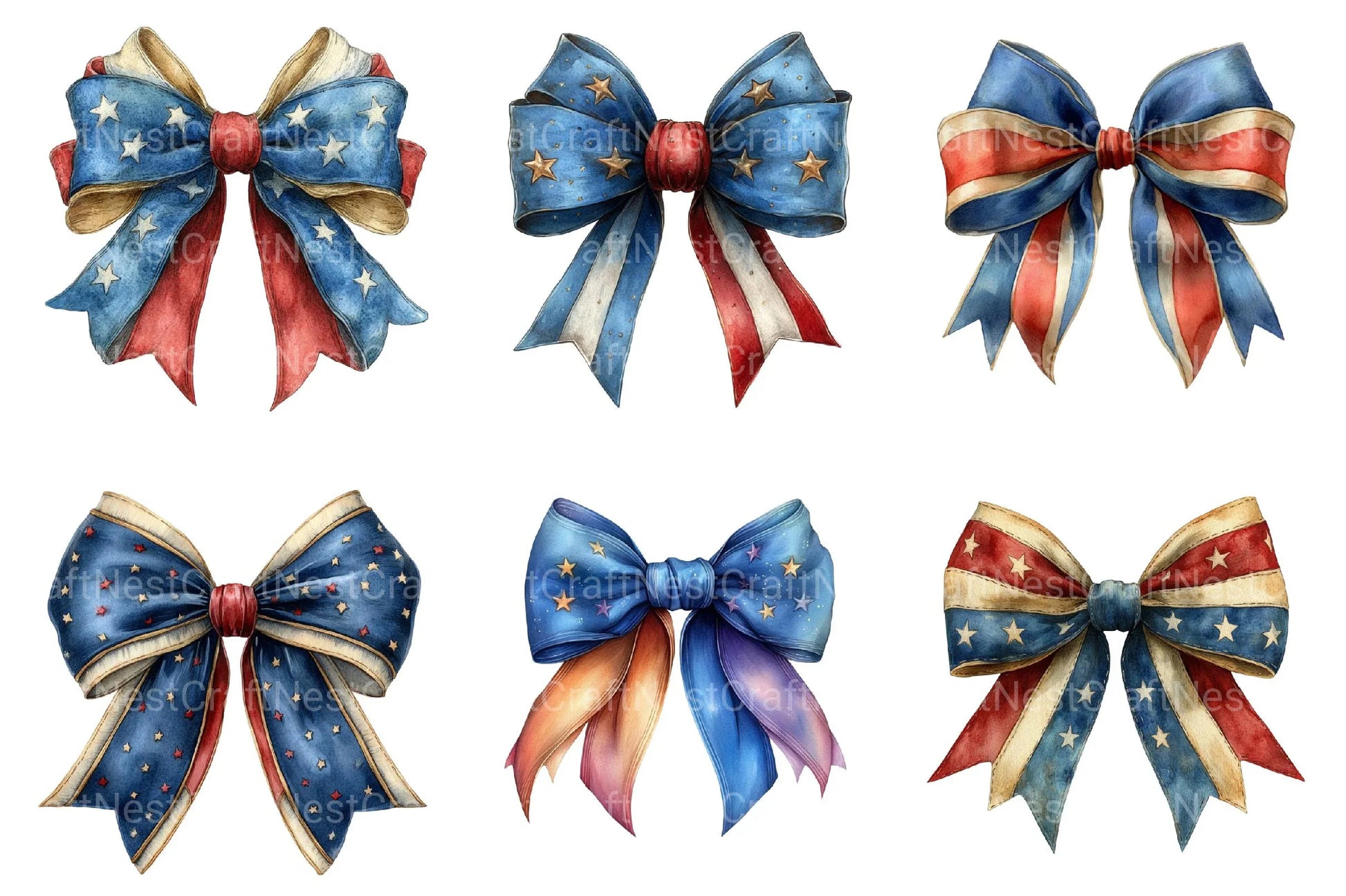 Patriotic Bows Clipart - CraftNest - Digital Crafting and Art