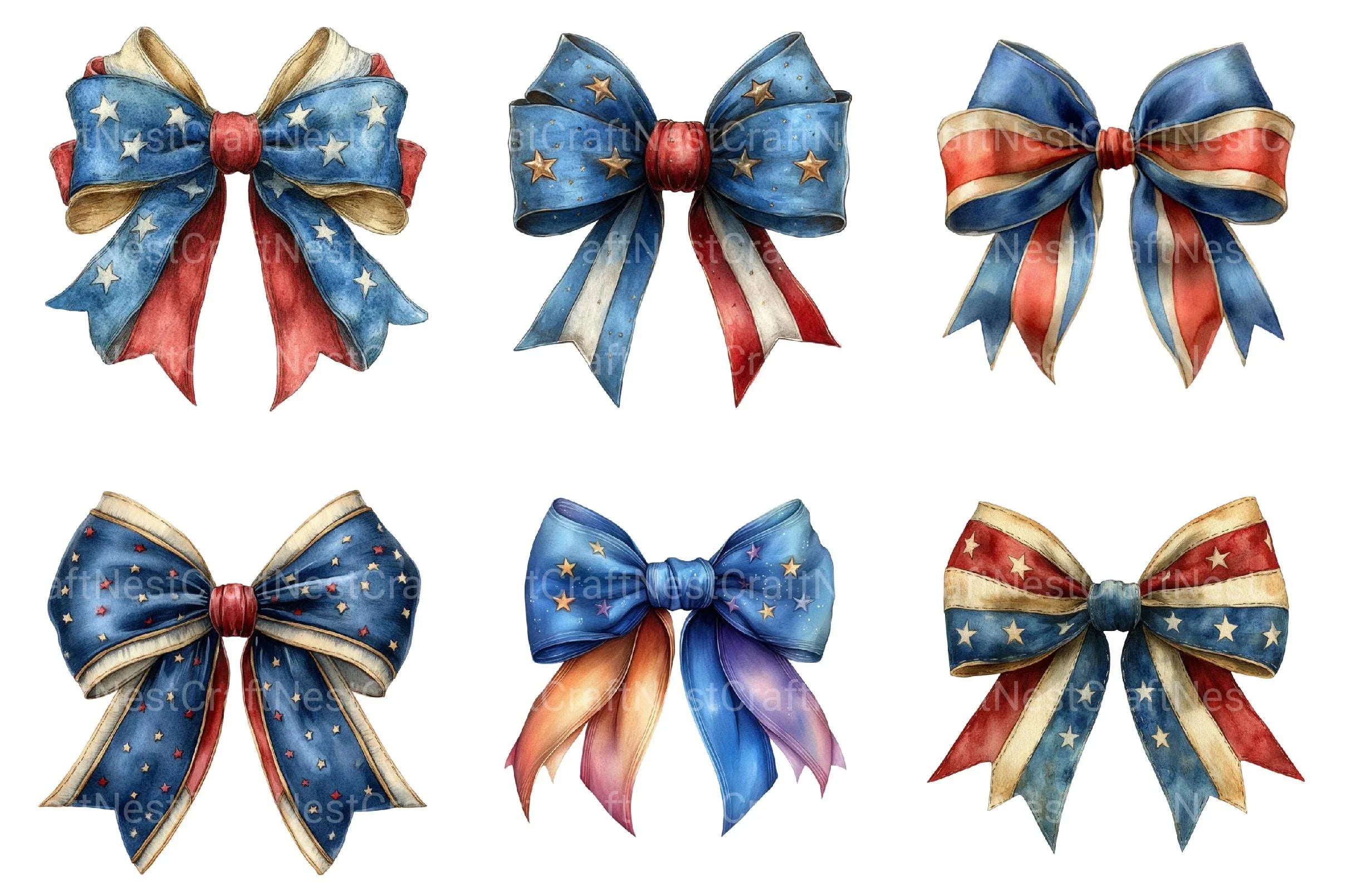 Patriotic Bows Clipart - CraftNest - Digital Crafting and Art