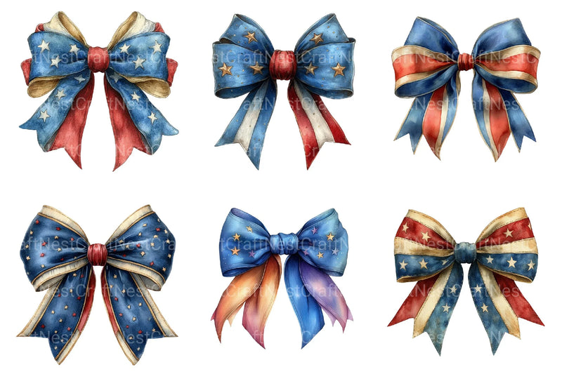 Patriotic Bows Clipart - CraftNest - Digital Crafting and Art