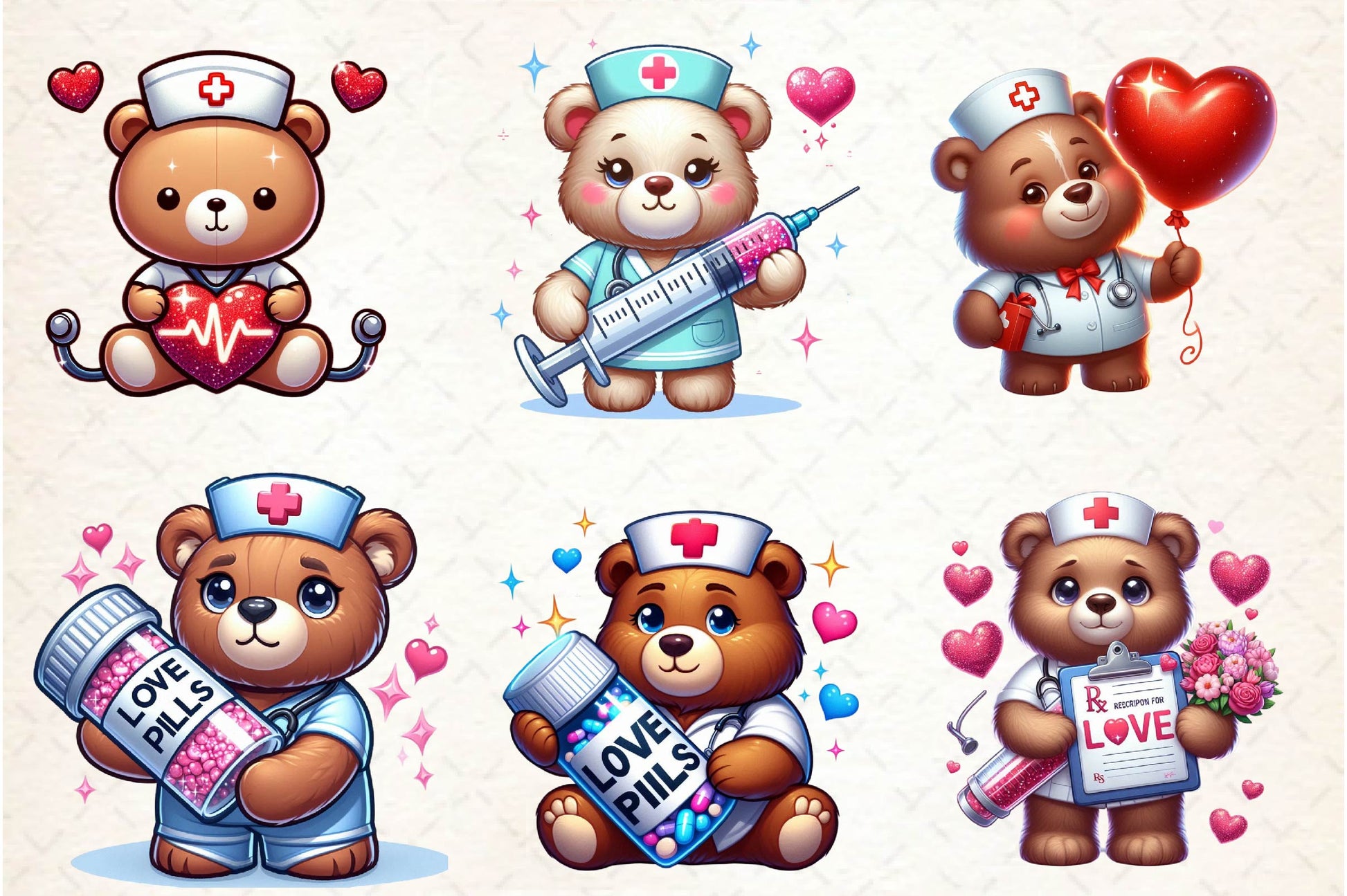Bear Nurse Valentine Clipart Bundle - CraftNest - Digital Crafting and Art