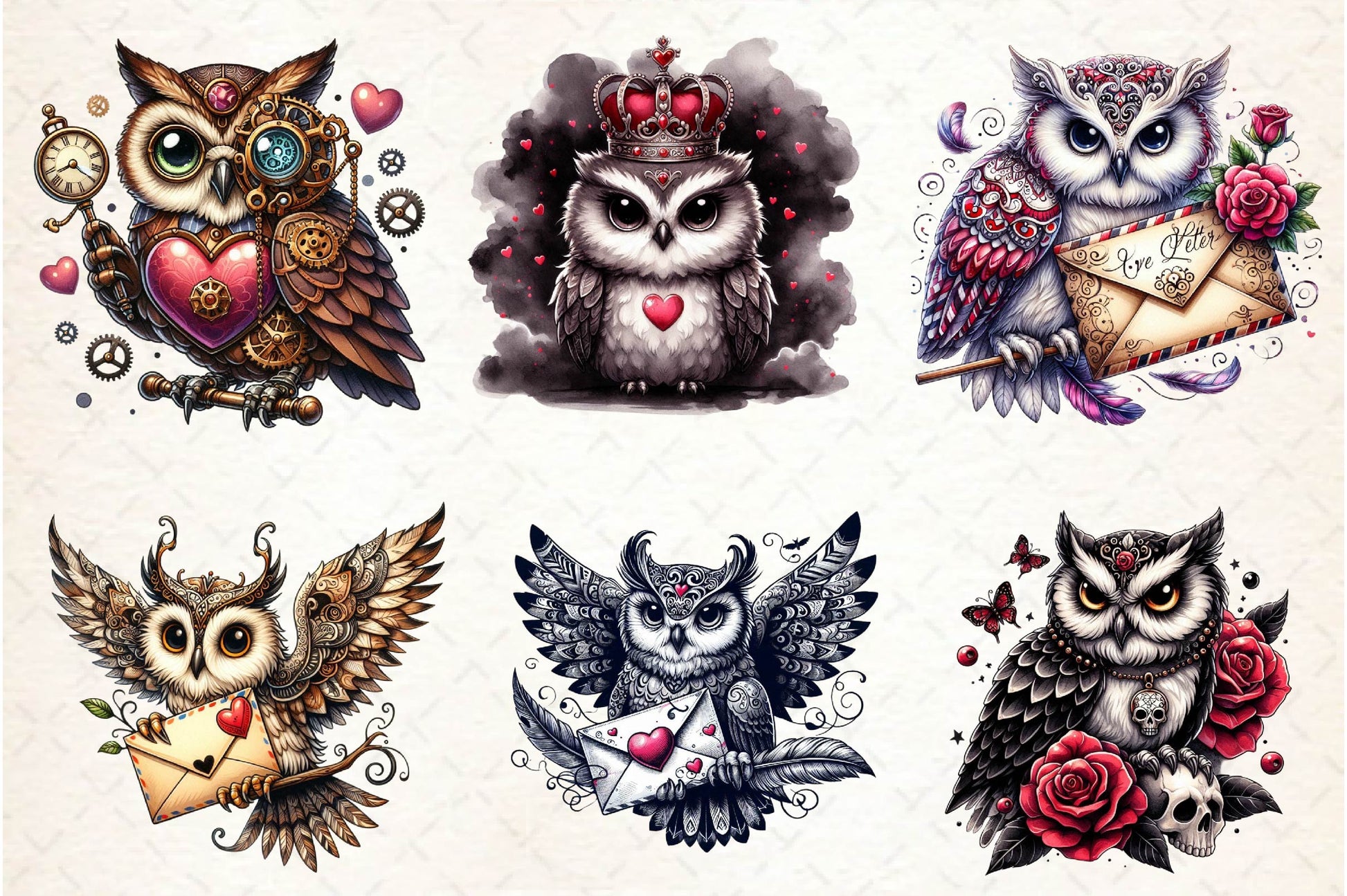 Valentine Gothic Owls Clipart Bundle 2 - CraftNest - Digital Crafting and Art