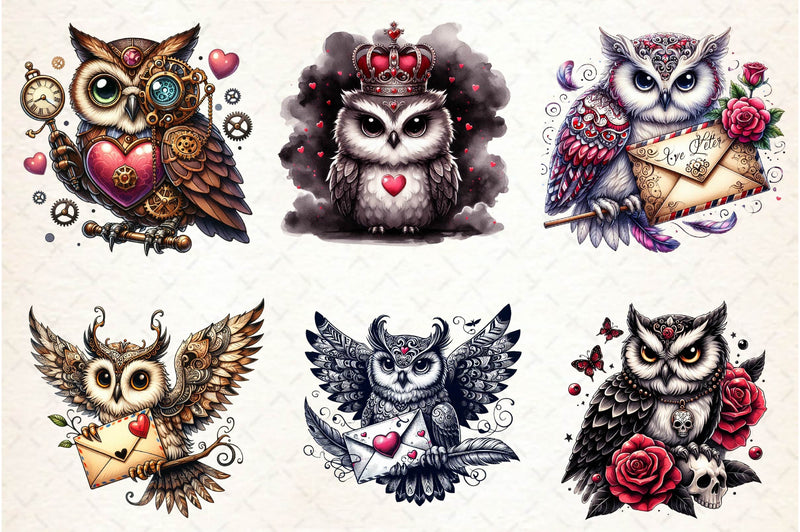 Valentine Gothic Owls Clipart Bundle 2 - CraftNest - Digital Crafting and Art