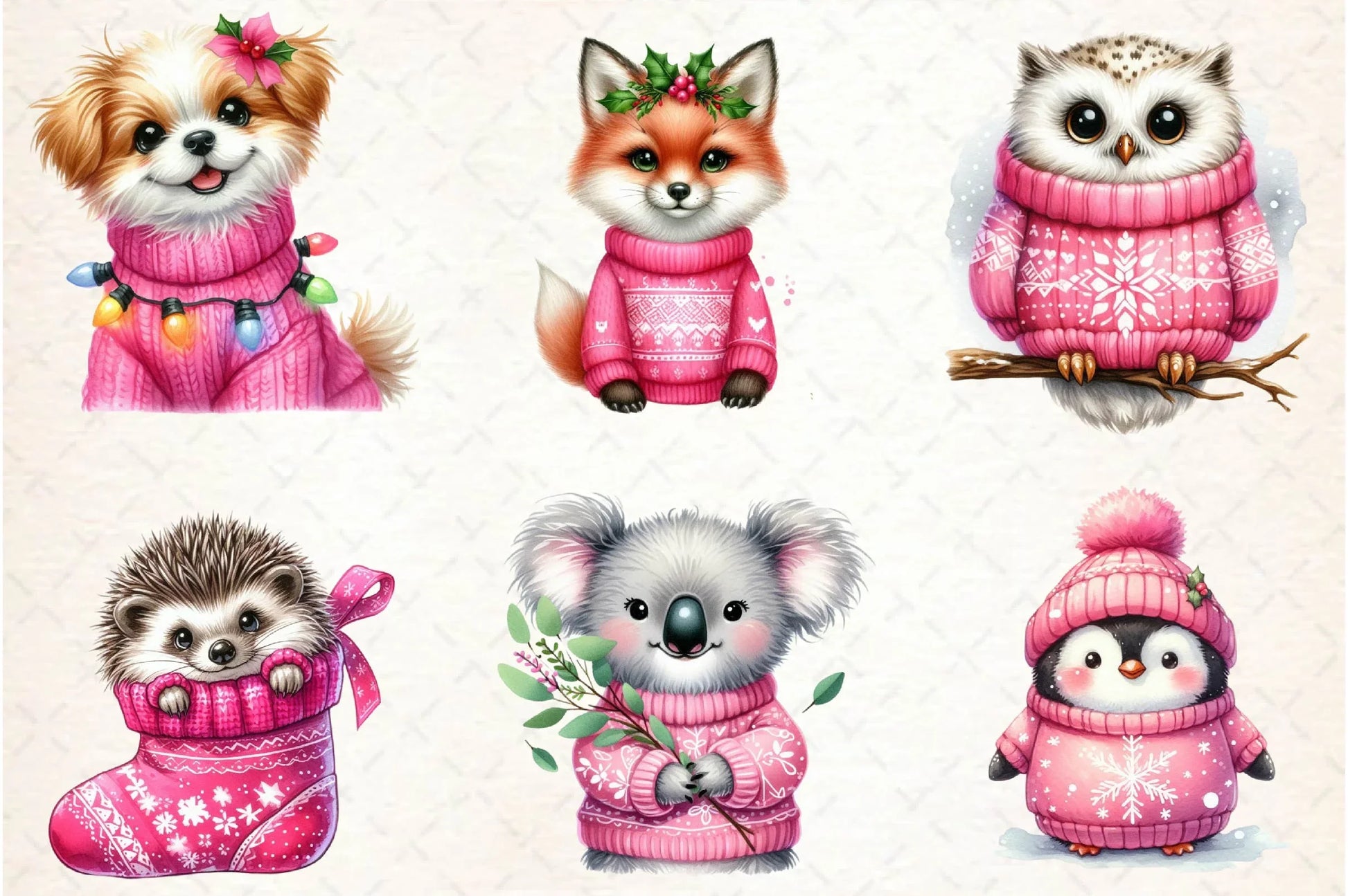 Pink Jumper Animals Christmas Clipart Bundle - CraftNest - Digital Crafting and Art