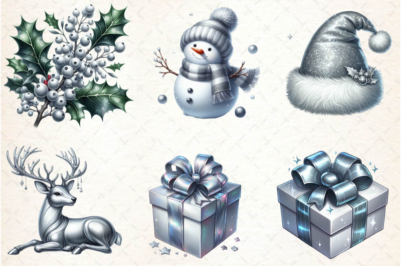 Silver Christmas Clipart Bundle - CraftNest - Digital Crafting and Art