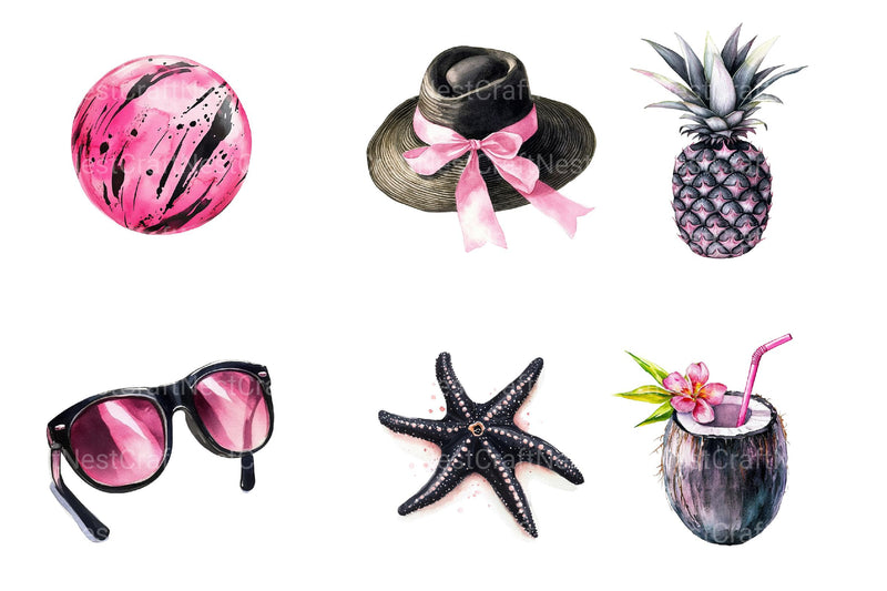 Black and Pink Summer Clipart - CraftNest - Digital Crafting and Art