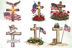 American Flag Cross Memorial Clipart Bundle - CraftNest - Digital Crafting and Art