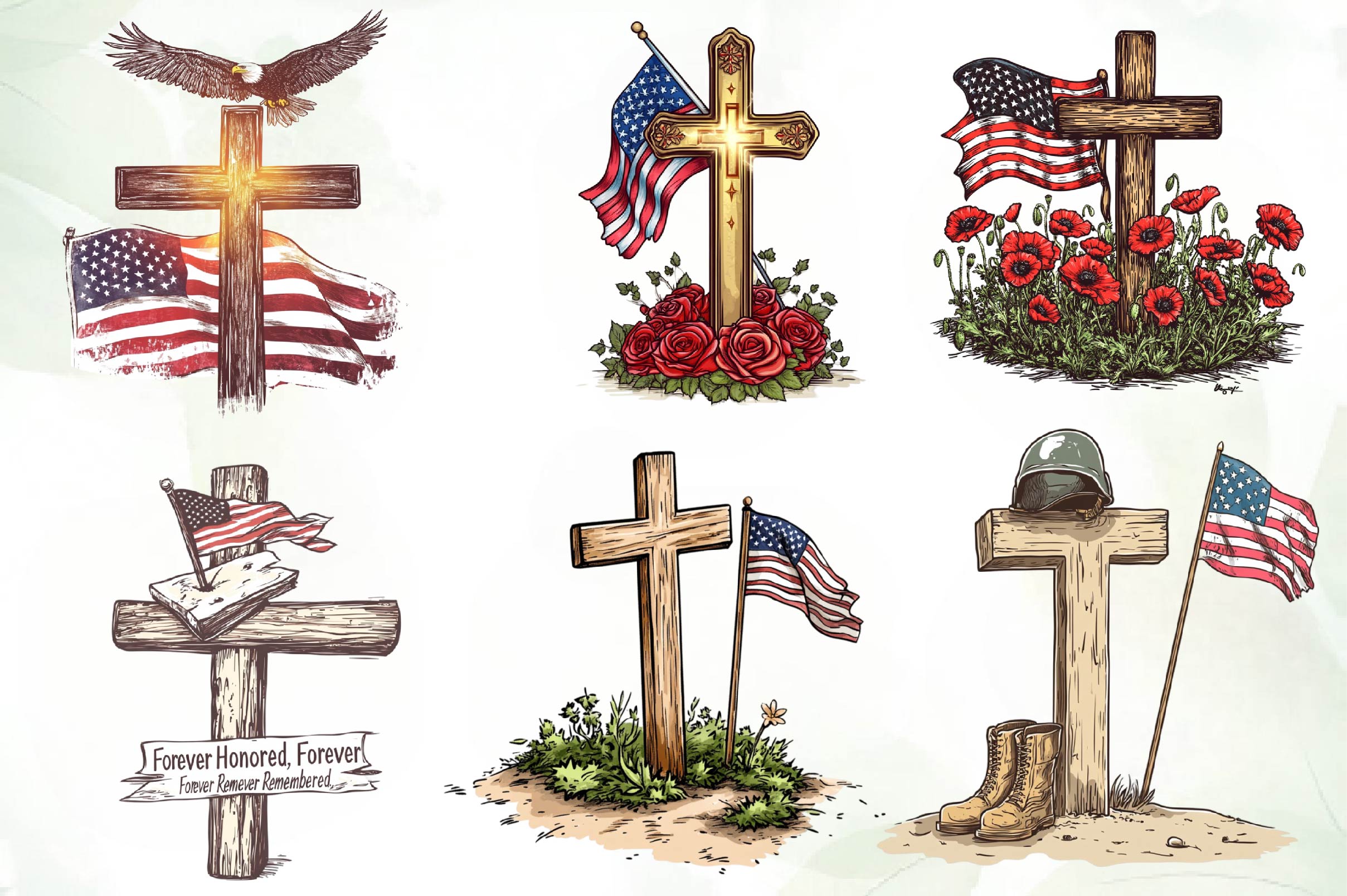 American Flag Cross Memorial Clipart Bundle - CraftNest - Digital Crafting and Art