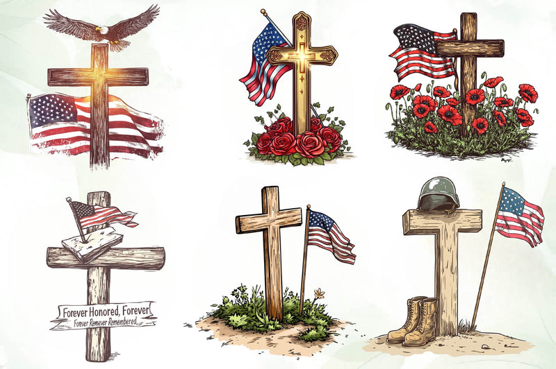 American Flag Cross Memorial Clipart Bundle - CraftNest - Digital Crafting and Art