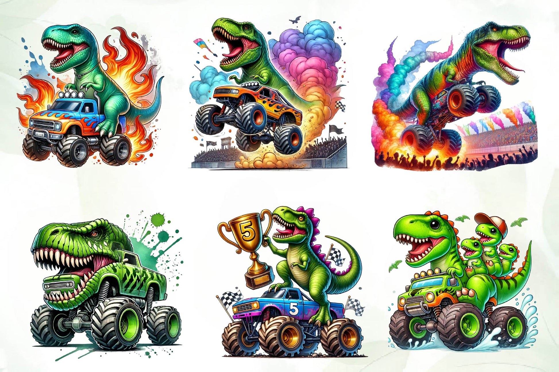 T Rex Dinosaur Monster Truck Clipart Bundle - CraftNest - Digital Crafting and Art