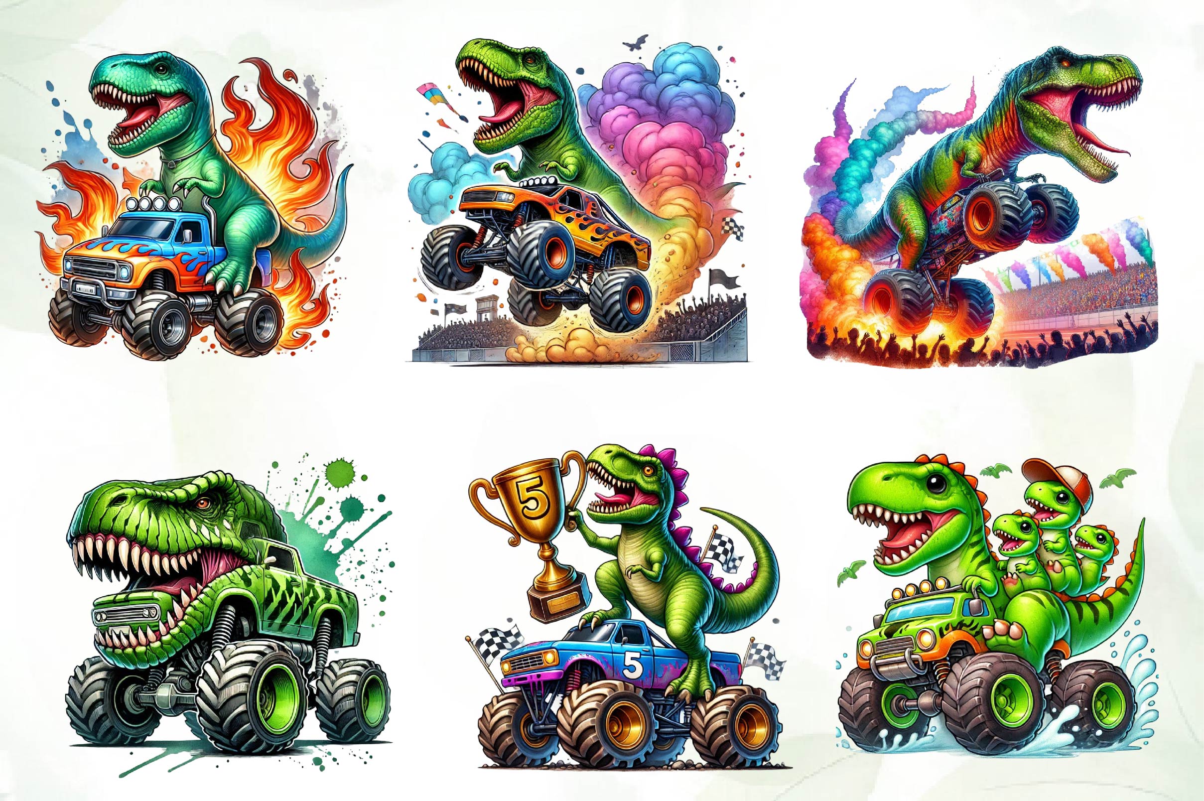 T Rex Dinosaur Monster Truck Clipart Bundle - CraftNest - Digital Crafting and Art